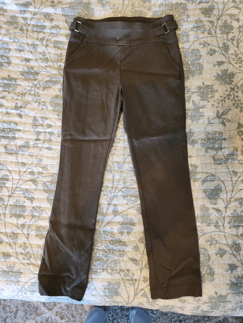 Grey Textured Pull-On Office Pants